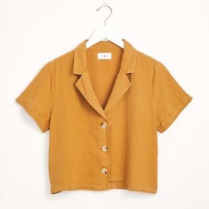 Lou and Grey Ochre Notch Collar Button Down Shirt Cropped